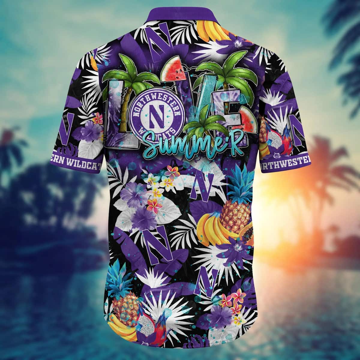 Summer Aloha NCAA Northwestern Wildcats Hawaiian Shirt Tropical Fruit Pattern Beach Vacation Gift