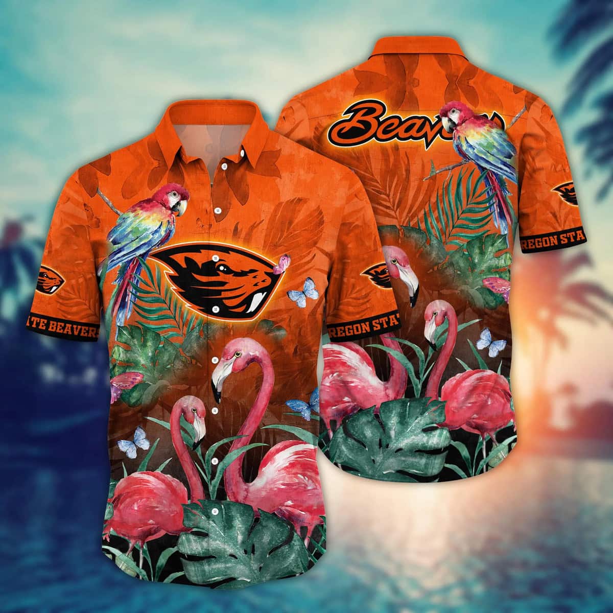 Summer Aloha NCAA Oregon State Beavers Hawaiian Shirt Pink Flamingo And Palm Leaves Summer Aloha NCAA Oregon State Beavers Hawaiian Shirt Pink Flamingo And Palm Leaves