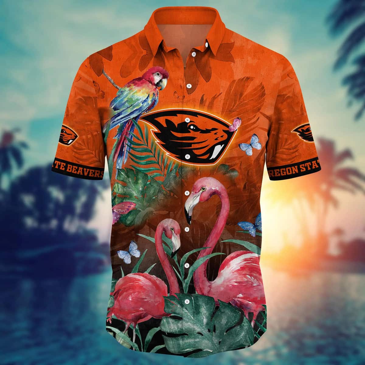 Summer Aloha NCAA Oregon State Beavers Hawaiian Shirt Pink Flamingo And Palm Leaves