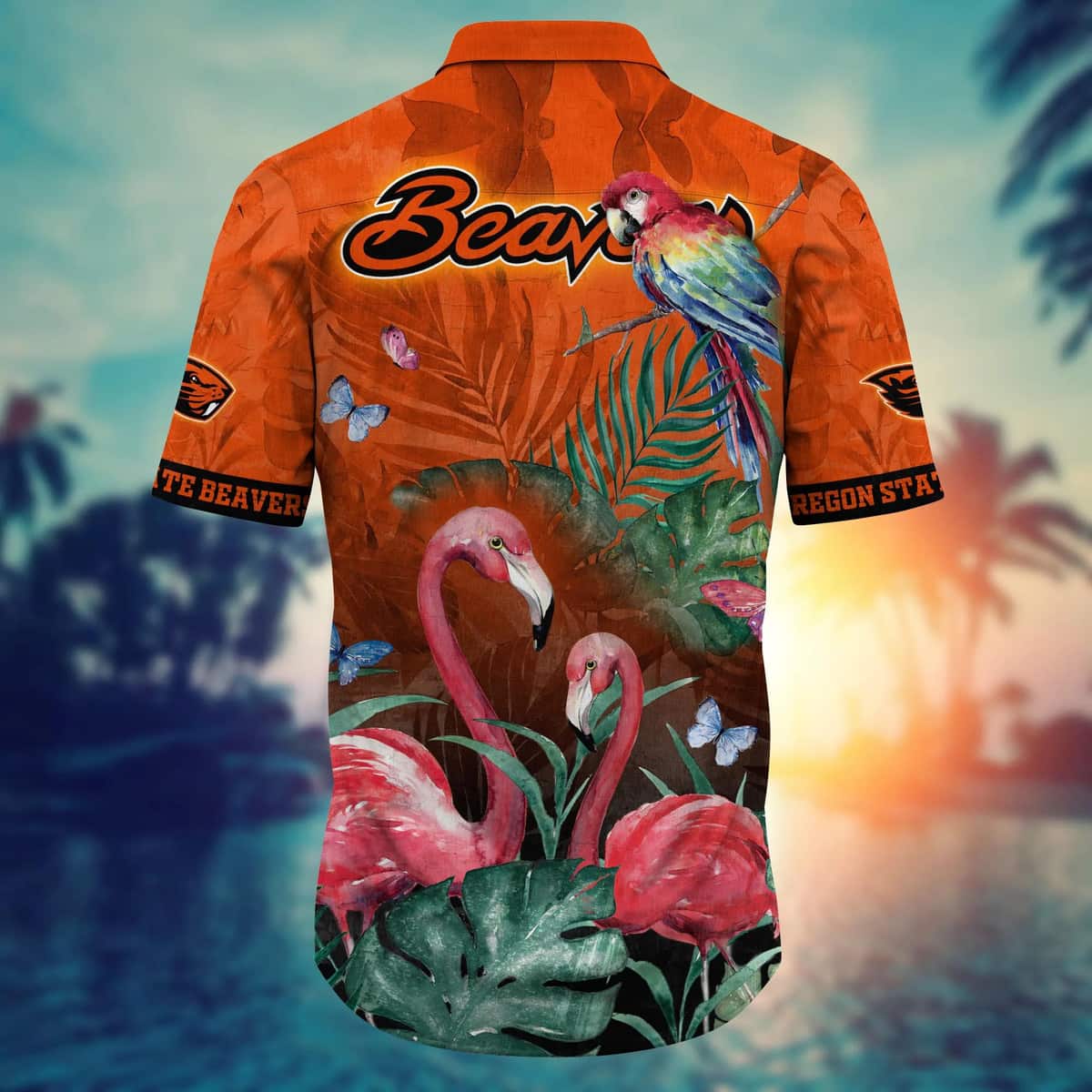 Summer Aloha NCAA Oregon State Beavers Hawaiian Shirt Pink Flamingo And Palm Leaves Summer Aloha NCAA Oregon State Beavers Hawaiian Shirt Pink Flamingo And Palm Leaves