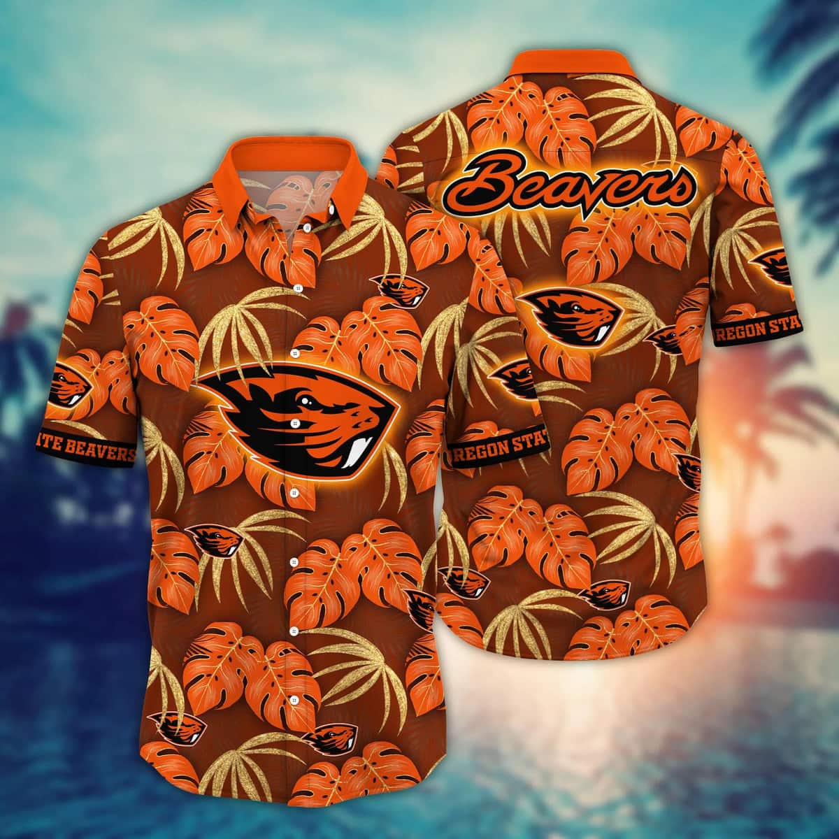 NCAA Oregon State Beavers Hawaiian Shirt Palm Leaves Pattern Gift For Him NCAA Oregon State Beavers Hawaiian Shirt Palm Leaves Pattern Gift For Him