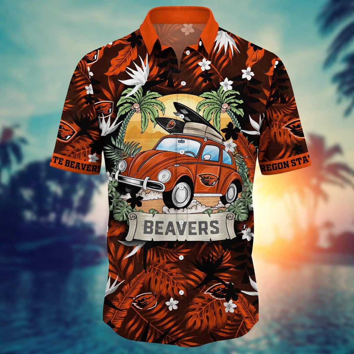 Summer Aloha NCAA Oregon State Beavers Hawaiian Shirt Palm Leaves Pattern