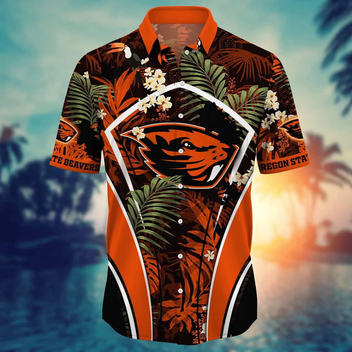Oregon State Beavers NCAA Hawaiian Shirt Palm Leaves Pattern