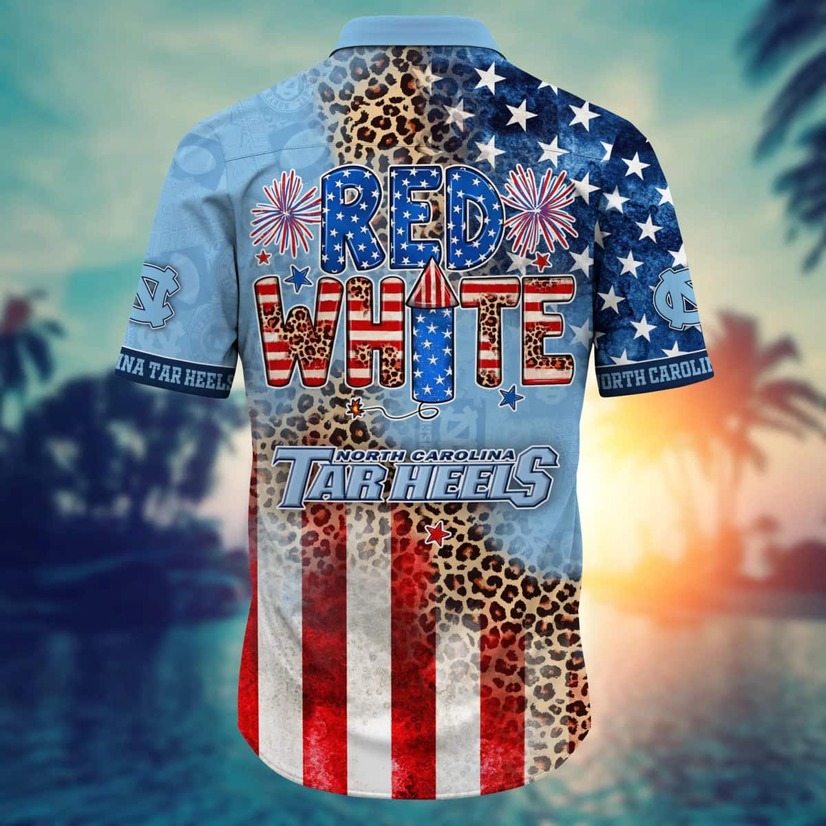 NCAA North Carolina Tar Heels Hawaiian Shirt Fireworks Independence Day NCAA North Carolina Tar Heels Hawaiian Shirt Fireworks Independence Day