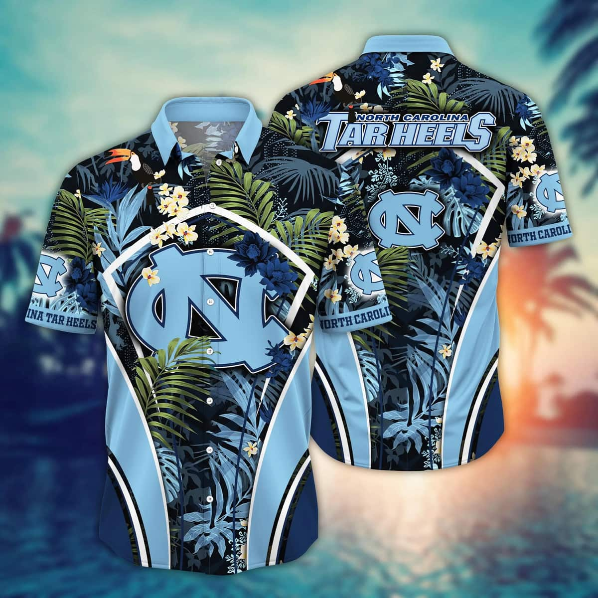 NCAA North Carolina Tar Heels Hawaiian Shirt Palm Leaves Pattern Practical Beach Gift