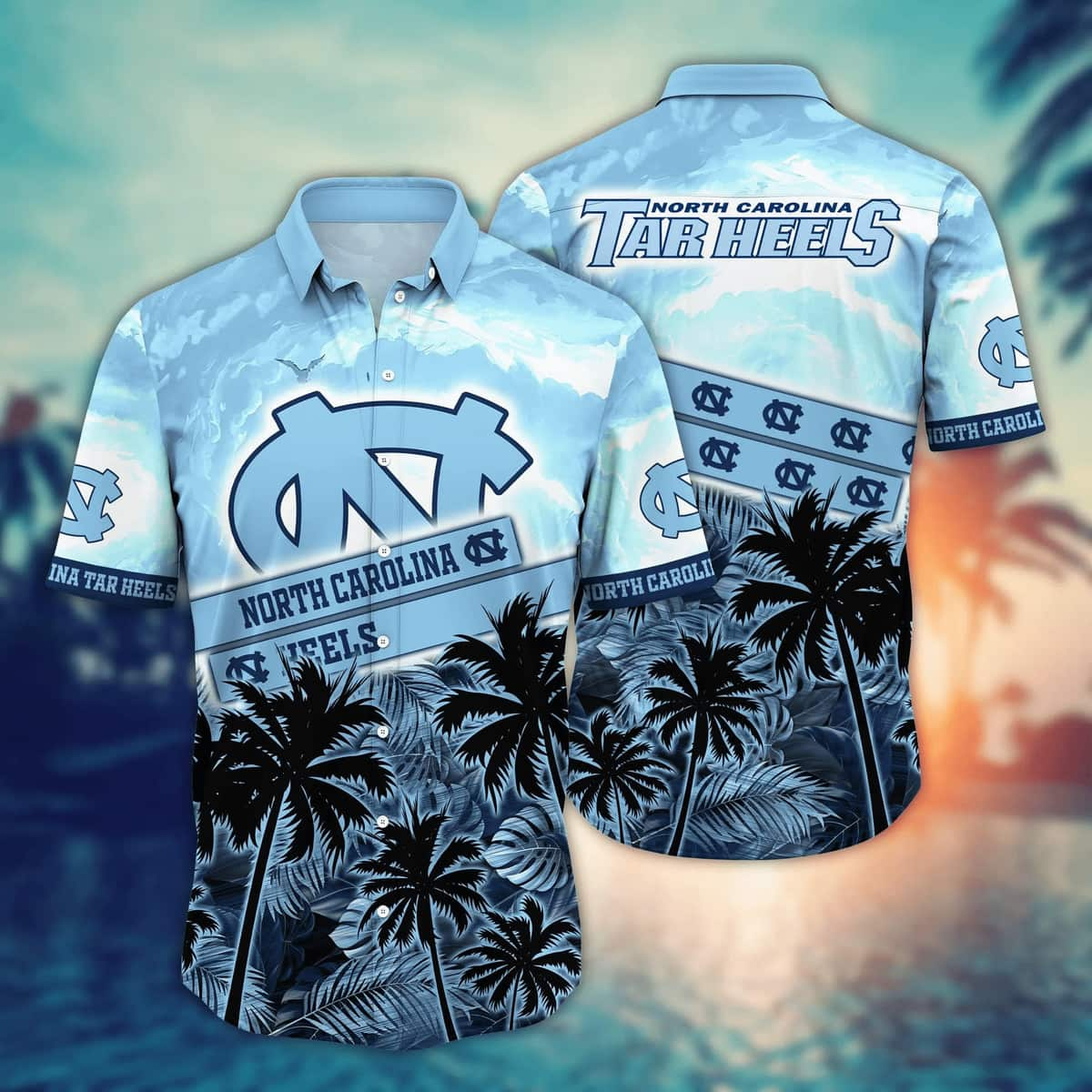 Vintage Aloha NCAA North Carolina Tar Heels Hawaiian Shirt Palm Trees Pattern