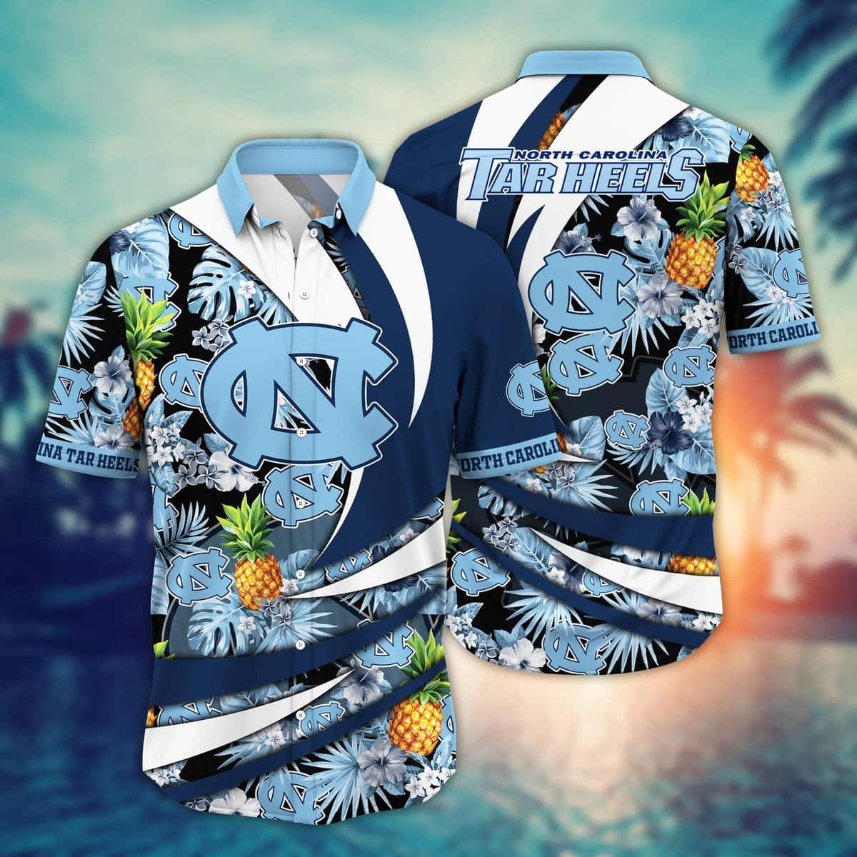 NCAA North Carolina Tar Heels Hawaiian Shirt Pineapple Pattern NCAA North Carolina Tar Heels Hawaiian Shirt Pineapple Pattern
