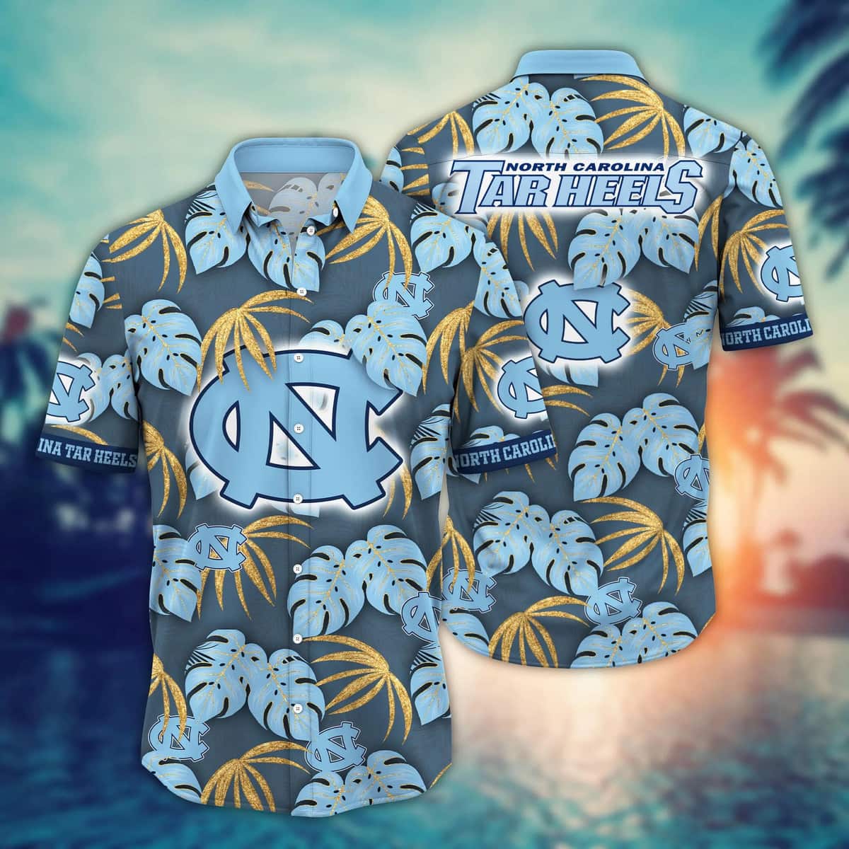 NCAA North Carolina Tar Heels Hawaiian Shirt Palm Leaves Pattern NCAA North Carolina Tar Heels Hawaiian Shirt Palm Leaves Pattern