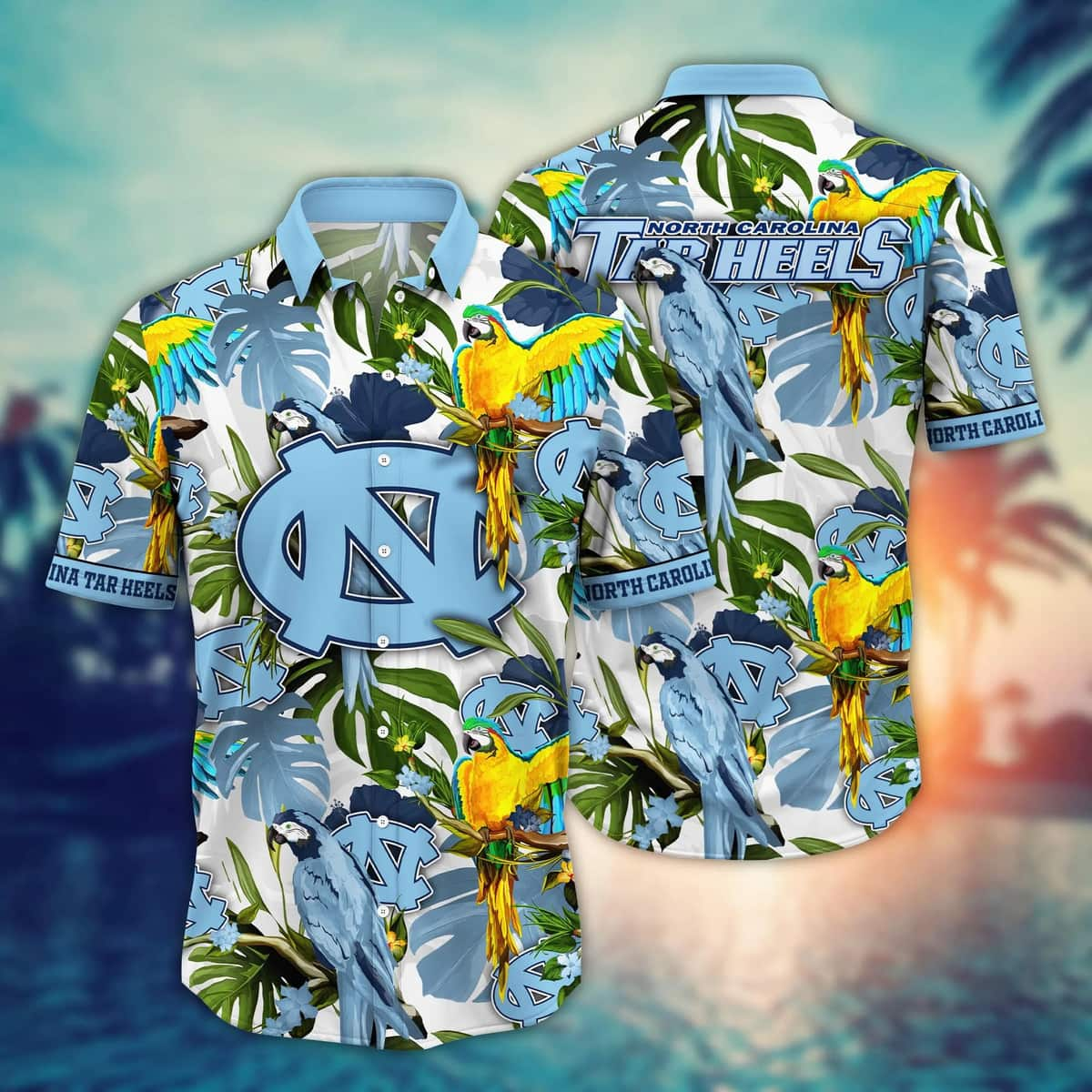 Summer Aloha NCAA North Carolina Tar Heels Hawaiian Shirt Birds And Palm Leaves