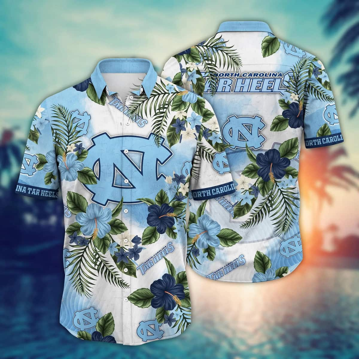 NCAA North Carolina Tar Heels Hawaiian Shirt Hibiscus Flowers Pattern