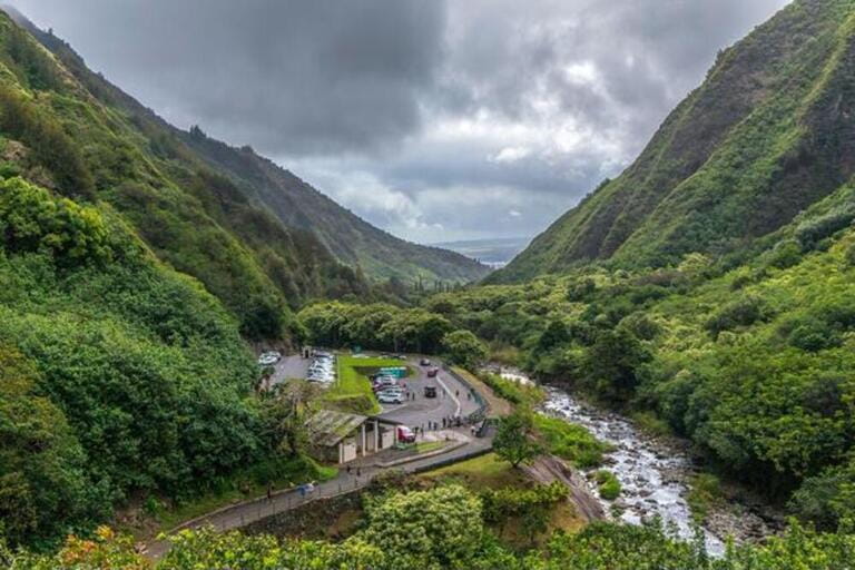 View of Iao Valley near Wailuku in West Maui, Hawaii. The lush rainforest around this state park is Hawaii's second wettest location View of Iao Valley near Wailuku in West Maui, Hawaii. The lush rainforest around this state park is Hawaii's second wettest location