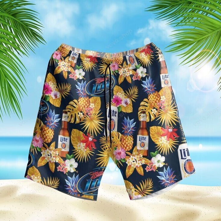 Black Aloha Miller Lite Beer Hawaiian Shirt Summer Flowers And Pineapples Black Aloha Miller Lite Beer Hawaiian Shirt Summer Flowers And Pineapples