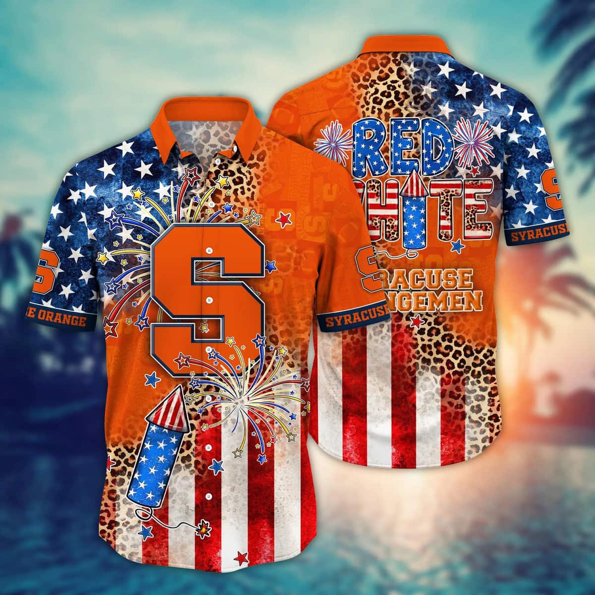 NCAA Syracuse Orange Hawaiian Shirt Fireworks Independence Day Beach Lovers Gift