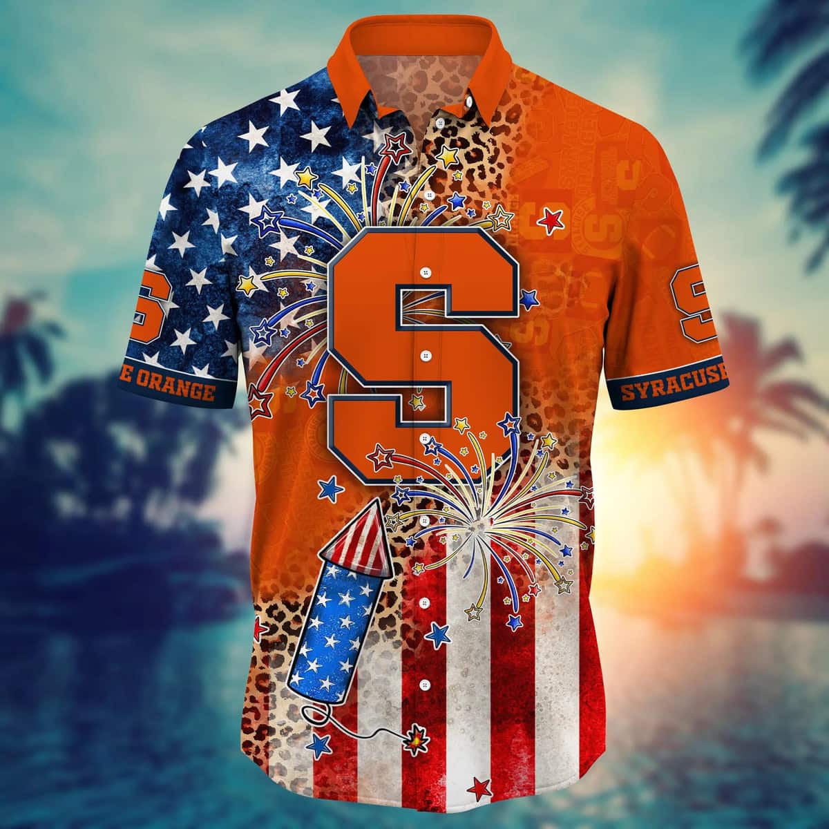 NCAA Syracuse Orange Hawaiian Shirt Fireworks Independence Day Beach Lovers Gift NCAA Syracuse Orange Hawaiian Shirt Fireworks Independence Day Beach Lovers Gift