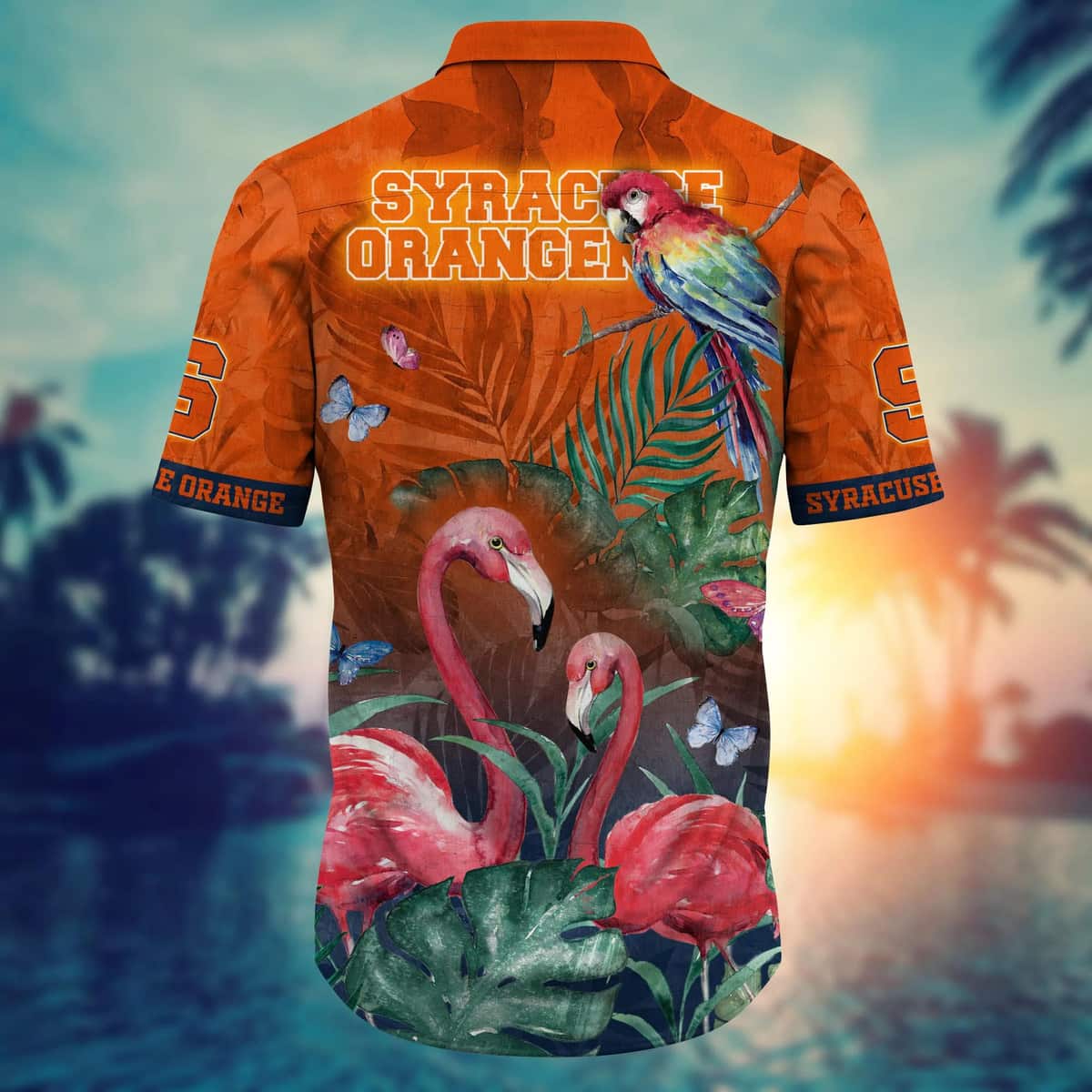 Summer Aloha NCAA Syracuse Orange Hawaiian Shirt Pink Flamingo And Palm Leaves Summer Aloha NCAA Syracuse Orange Hawaiian Shirt Pink Flamingo And Palm Leaves