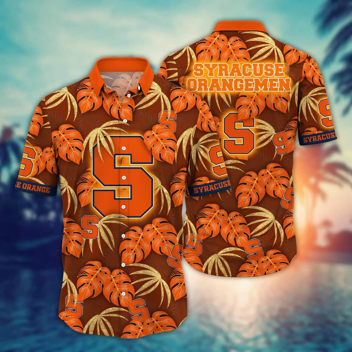NCAA Syracuse Orange Hawaiian Shirt Palm Leaves Pattern