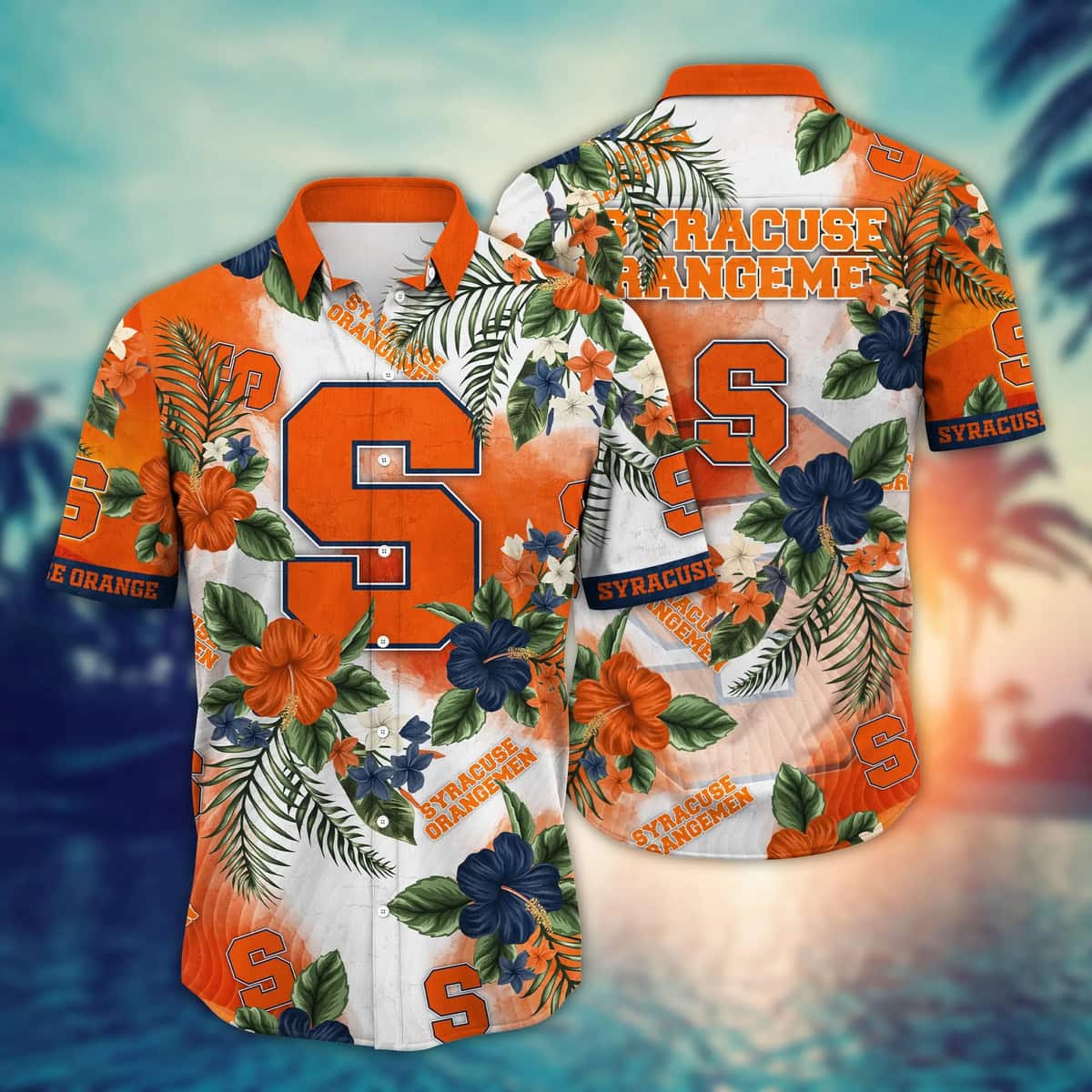 NCAA Syracuse Orange Hawaiian Shirt Practical Beach Gift Hibiscus Flowers Pattern