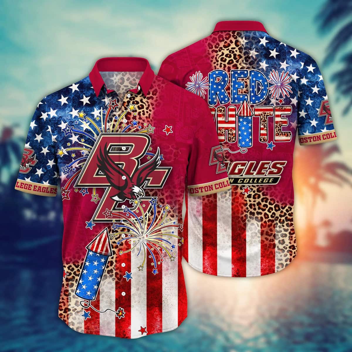 NCAA Boston College Eagles Hawaiian Shirt Fireworks Independence Day NCAA Boston College Eagles Hawaiian Shirt Fireworks Independence Day