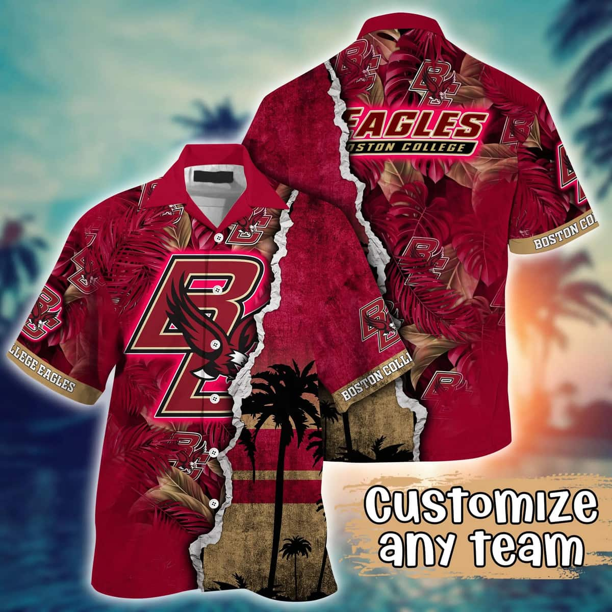 Vintage Aloha NCAA Boston College Eagles Hawaiian Shirt Custom Name Beach Lovers Gift