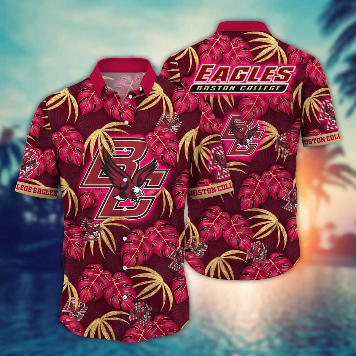 NCAA Boston College Eagles Hawaiian Shirt Palm Leaves Pattern Beach Lovers Gift NCAA Boston College Eagles Hawaiian Shirt Palm Leaves Pattern Beach Lovers Gift