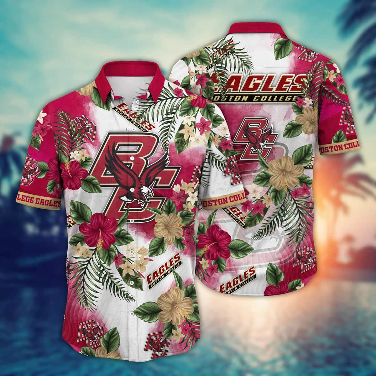 NCAA Boston College Eagles Hawaiian Shirt Hibiscus Flowers Pattern Beach Lovers Gift