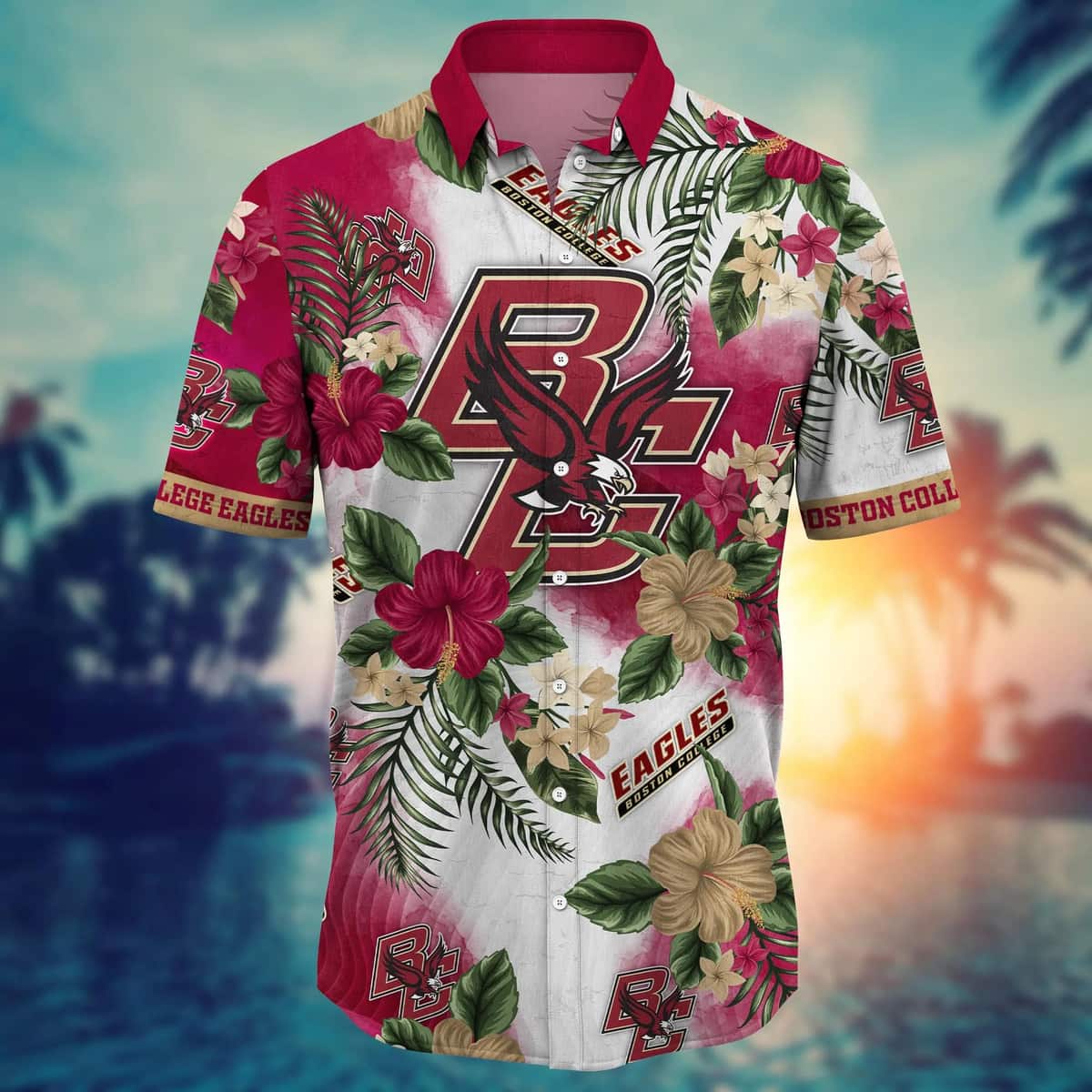 NCAA Boston College Eagles Hawaiian Shirt Hibiscus Flowers Pattern Beach Lovers Gift NCAA Boston College Eagles Hawaiian Shirt Hibiscus Flowers Pattern Beach Lovers Gift