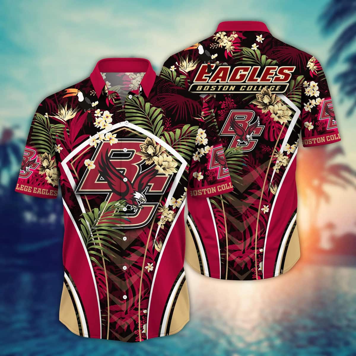 NCAA Boston College Eagles Hawaiian Shirt Palm Leaves Pattern Gift For Beach Trip NCAA Boston College Eagles Hawaiian Shirt Palm Leaves Pattern Gift For Beach Trip