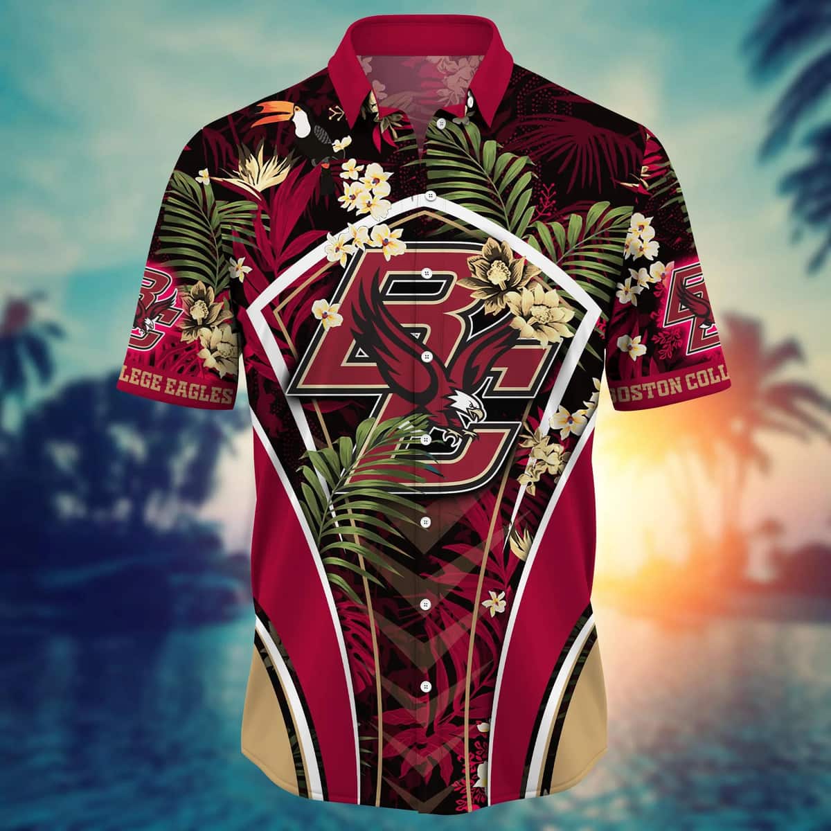 NCAA Boston College Eagles Hawaiian Shirt Palm Leaves Pattern Gift For Beach Trip NCAA Boston College Eagles Hawaiian Shirt Palm Leaves Pattern Gift For Beach Trip