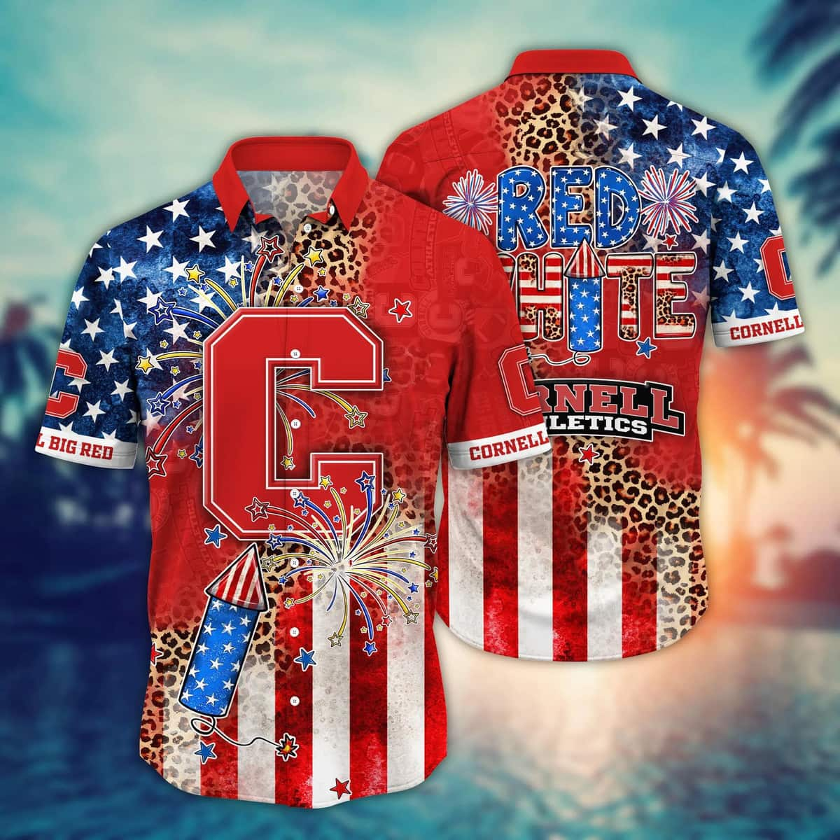 NCAA Cornell Big Red Hawaiian Shirt Fireworks Independence Day Beach Lovers Gift