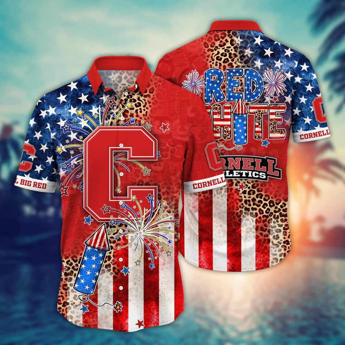 NCAA Cornell Big Red Hawaiian Shirt Fireworks Independence Day Beach Lovers Gift NCAA Cornell Big Red Hawaiian Shirt Fireworks Independence Day Beach Lovers Gift
