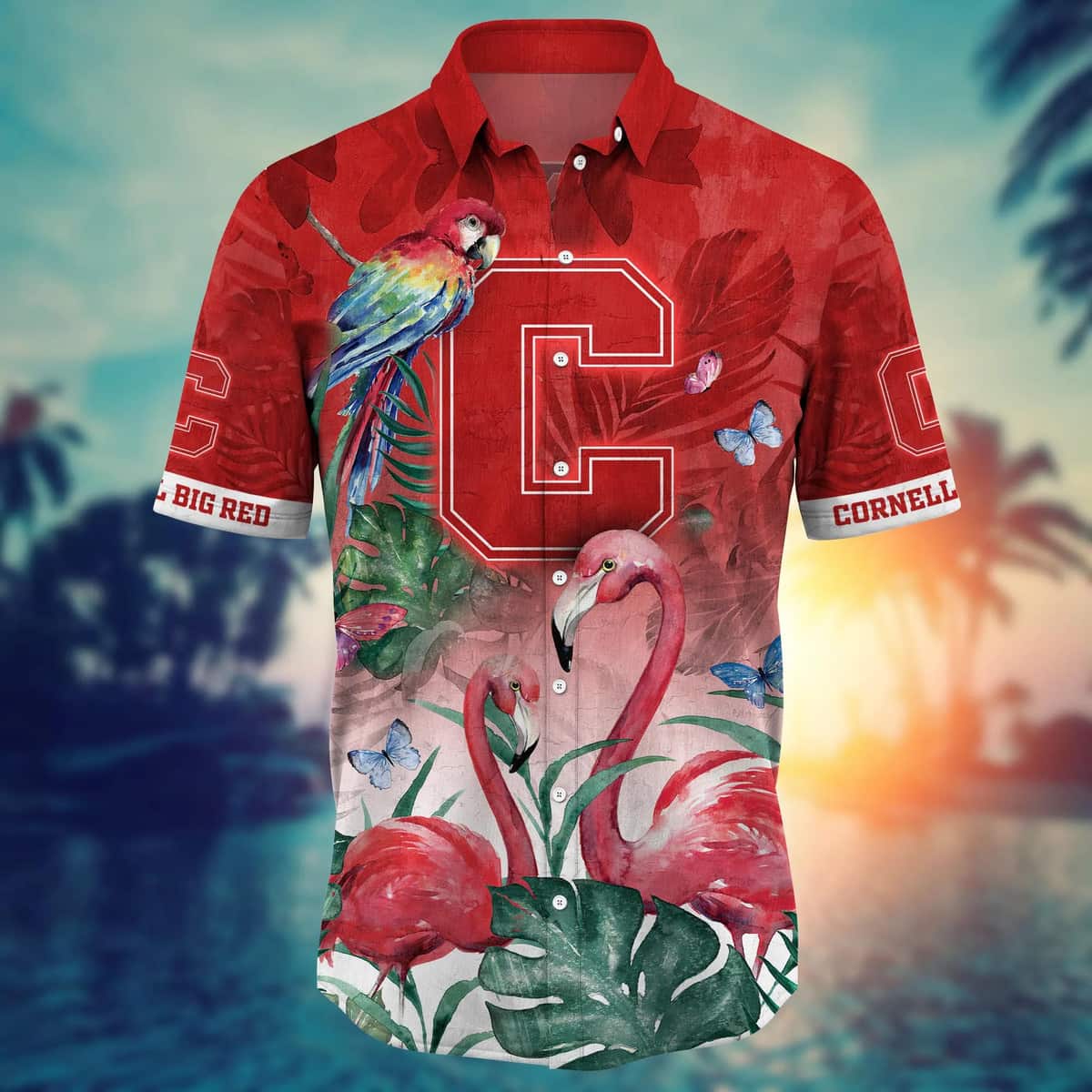Summer Aloha NCAA Cornell Big Red Hawaiian Shirt Pink Flamingo And Palm Leaves Summer Aloha NCAA Cornell Big Red Hawaiian Shirt Pink Flamingo And Palm Leaves