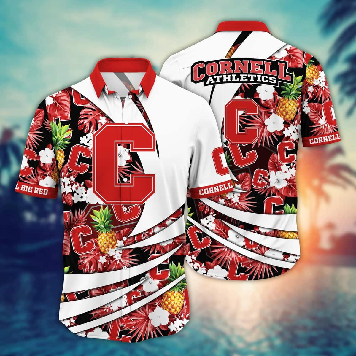 NCAA Cornell Big Red Hawaiian Shirt Tropical Fruit Pattern Gift For Beach Lovers NCAA Cornell Big Red Hawaiian Shirt Tropical Fruit Pattern Gift For Beach Lovers