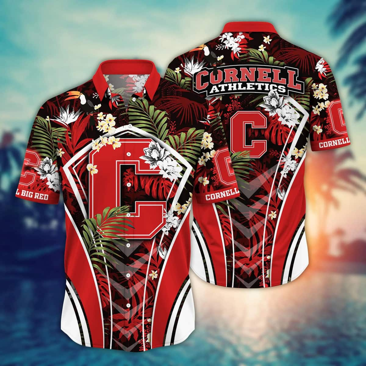 Tropical Aloha NCAA Cornell Big Red Hawaiian Shirt Palm Leaves Pattern