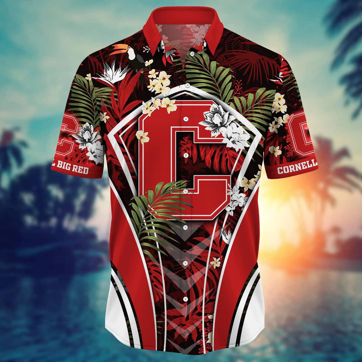 Tropical Aloha NCAA Cornell Big Red Hawaiian Shirt Palm Leaves Pattern Tropical Aloha NCAA Cornell Big Red Hawaiian Shirt Palm Leaves Pattern