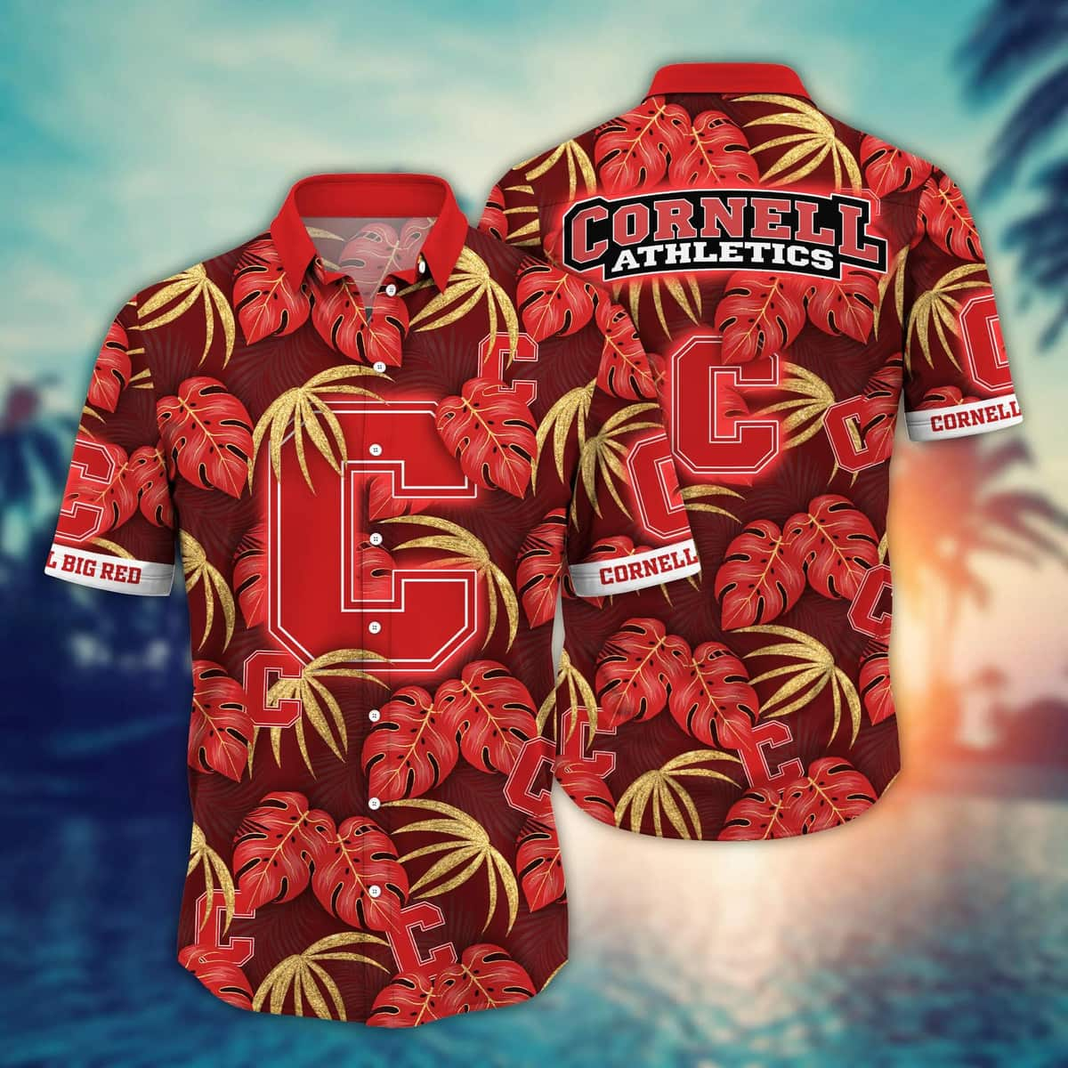 NCAA Cornell Big Red Hawaiian Shirt Palm Leaves Pattern Beach Lovers Gift