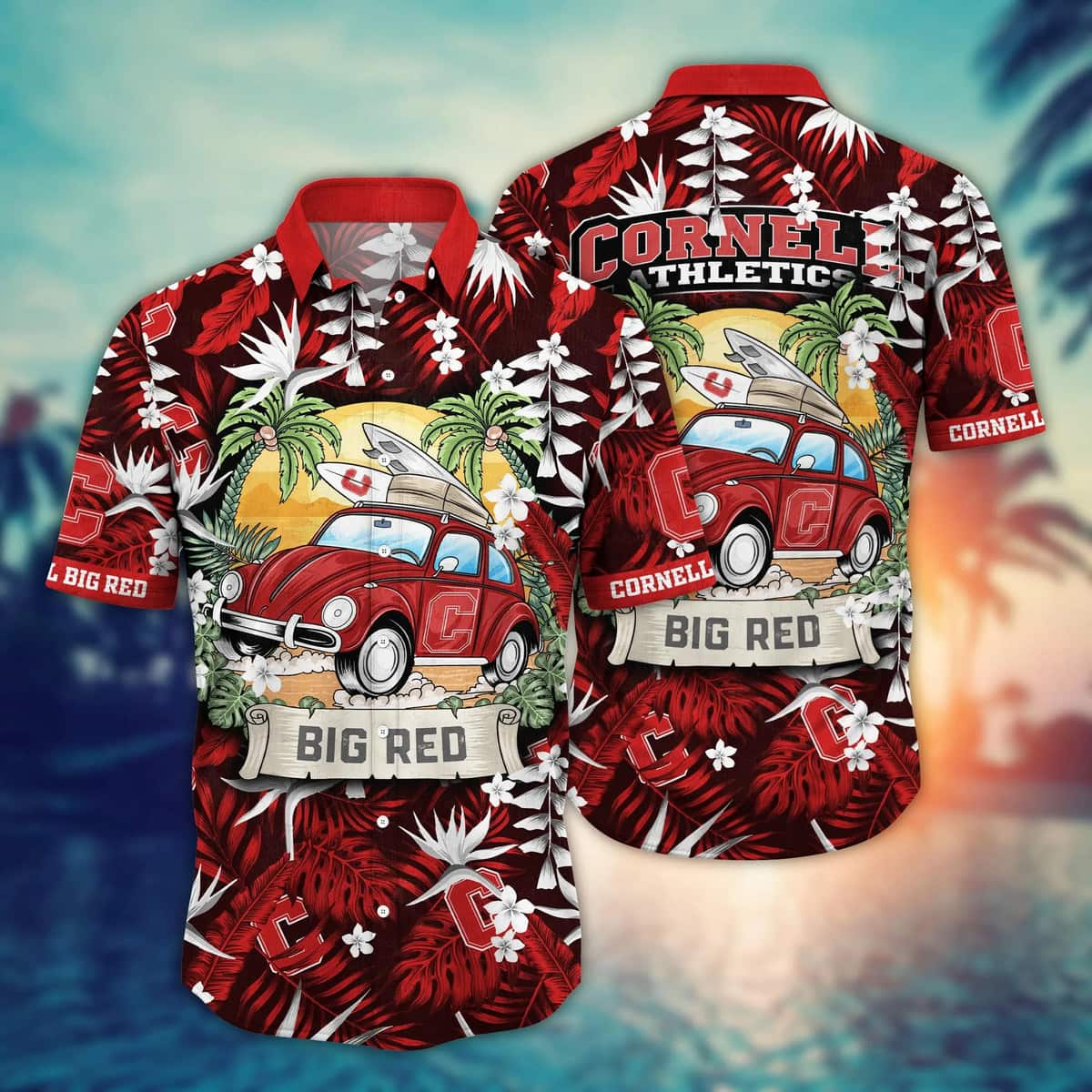 Tropical Aloha NCAA Cornell Big Red Hawaiian Shirt Palm Leaves Pattern Beach Lovers Gift