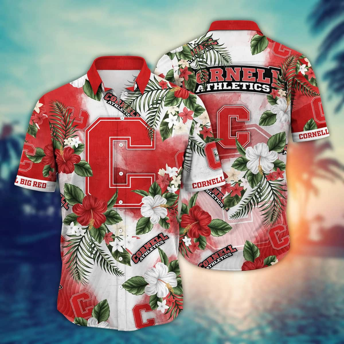 Tropical Aloha NCAA Cornell Big Red Hawaiian Shirt Hibiscus Flowers Pattern Gift For Beach Lovers