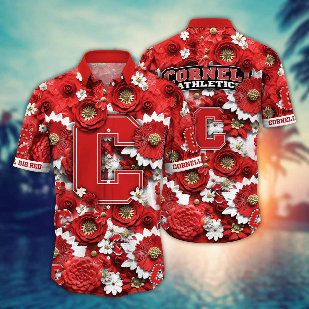 Floral Aloha NCAA Cornell Big Red Hawaiian Shirt Practical Beach Gift