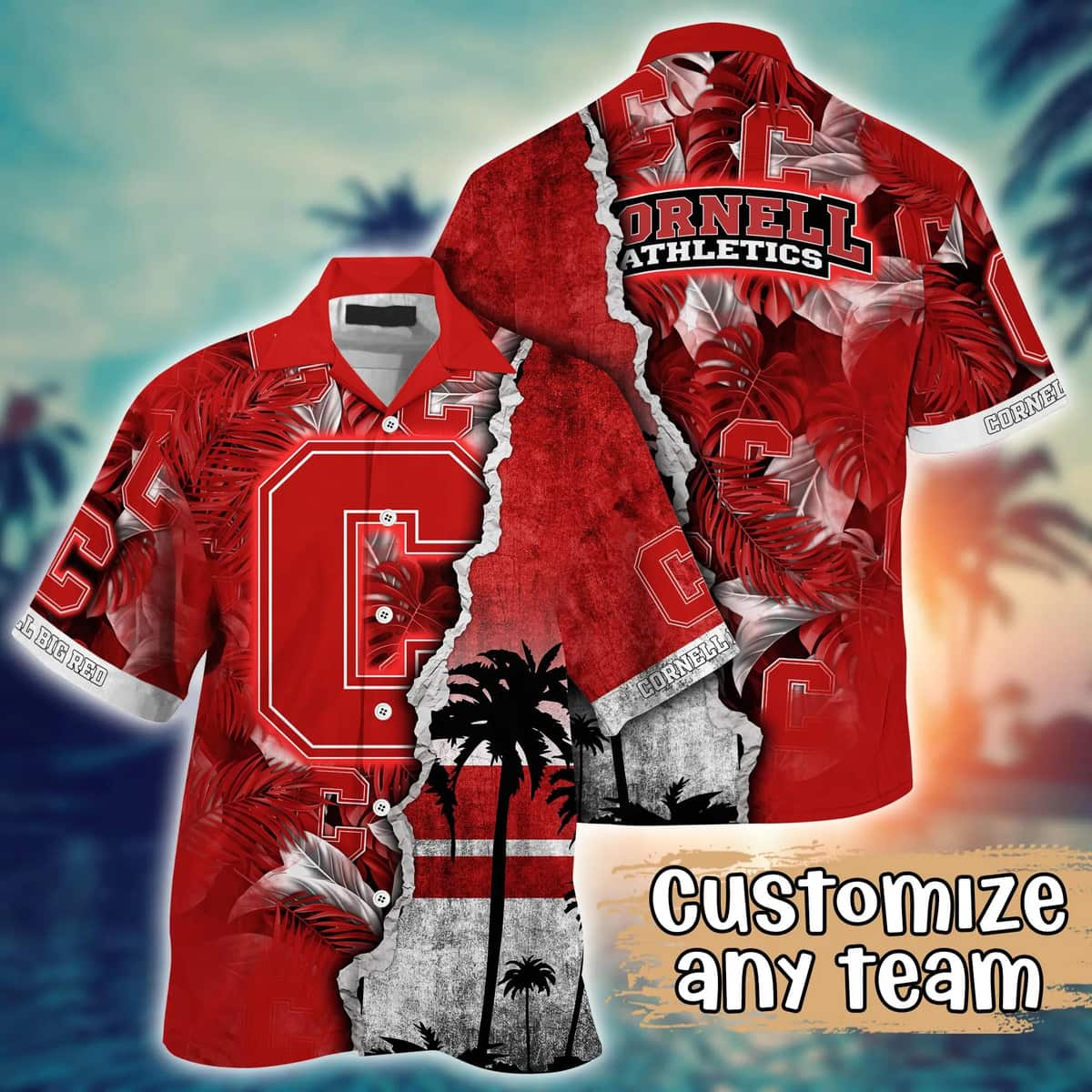 NCAA Cornell Big Red Hawaiian Shirt Custom Name Beach Gift For Him