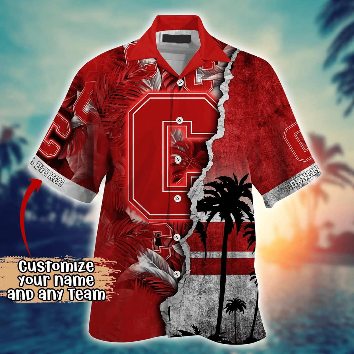 NCAA Cornell Big Red Hawaiian Shirt Custom Name Beach Gift For Him NCAA Cornell Big Red Hawaiian Shirt Custom Name Beach Gift For Him