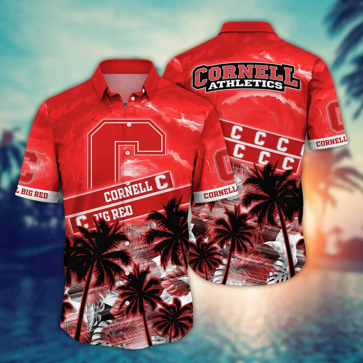 Vintage Aloha NCAA Cornell Big Red Hawaiian Shirt Palm Trees Pattern