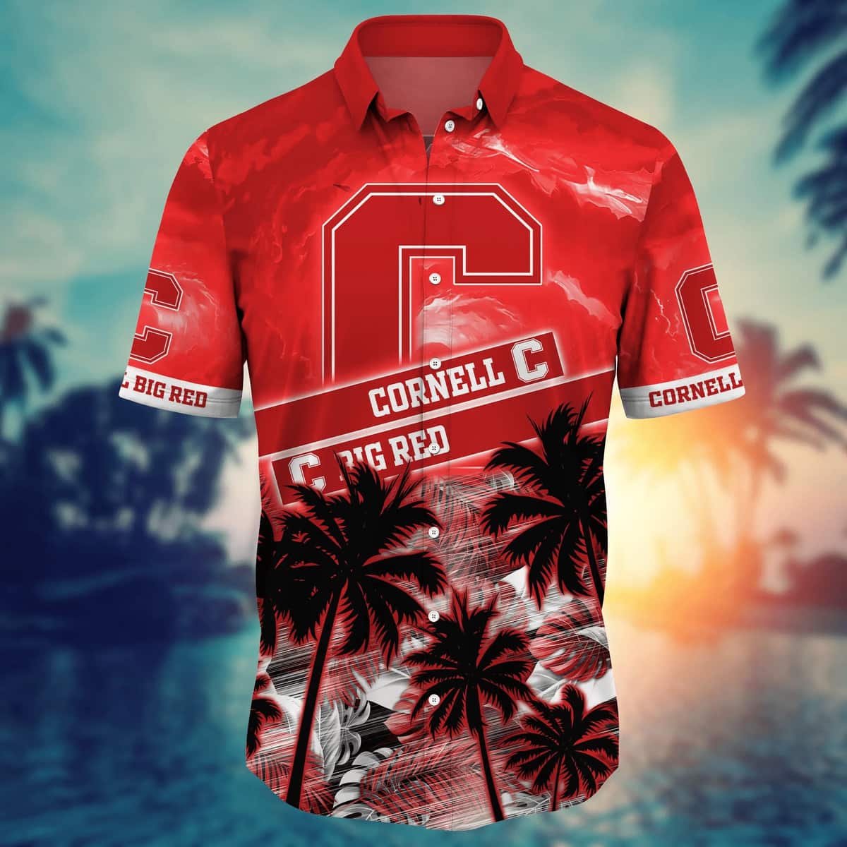 Vintage Aloha NCAA Cornell Big Red Hawaiian Shirt Palm Trees Pattern Vintage Aloha NCAA Cornell Big Red Hawaiian Shirt Palm Trees Pattern