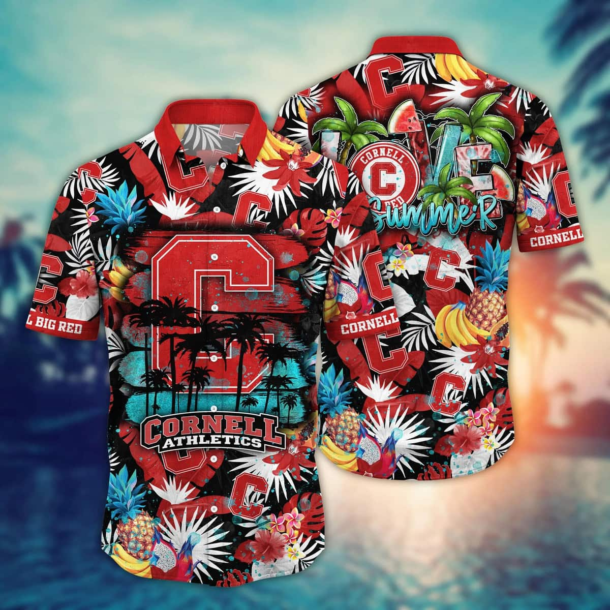 Summer Aloha NCAA Cornell Big Red Hawaiian Shirt Tropical Fruit Pattern Practical Beach Gift