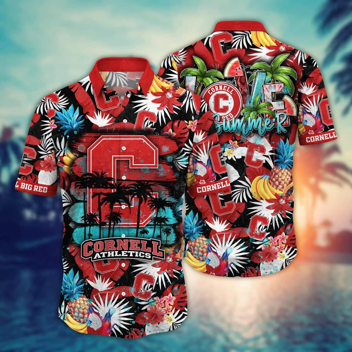 Summer Aloha NCAA Cornell Big Red Hawaiian Shirt Tropical Fruit Pattern Practical Beach Gift Summer Aloha NCAA Cornell Big Red Hawaiian Shirt Tropical Fruit Pattern Practical Beach Gift