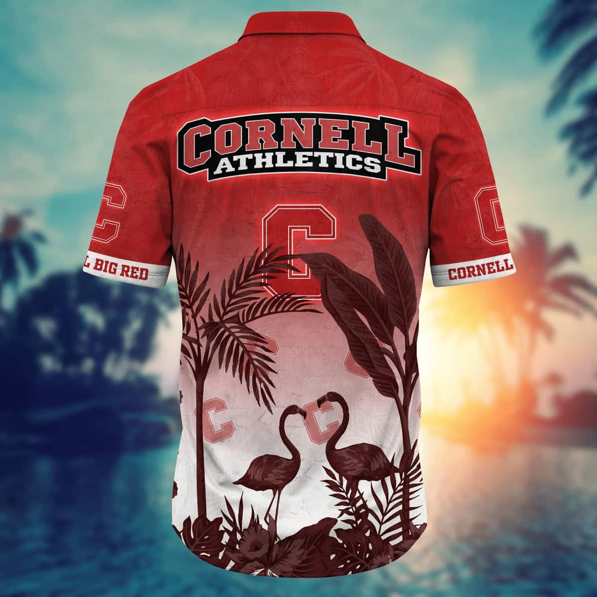NCAA Cornell Big Red Hawaiian Shirt Flamingos And Palm Trees NCAA Cornell Big Red Hawaiian Shirt Flamingos And Palm Trees