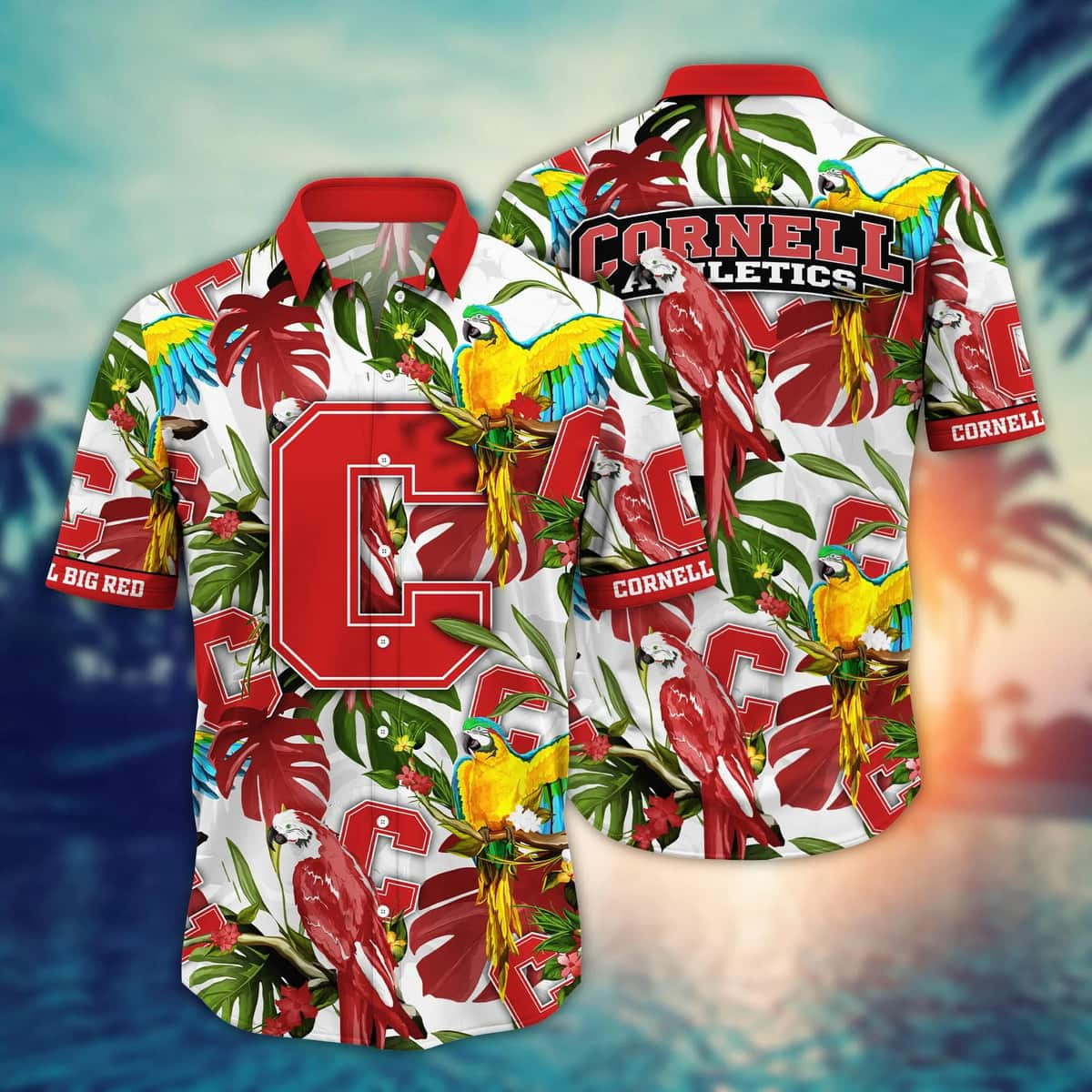 NCAA Cornell Big Red Hawaiian Shirt Birds And Palm Leaves