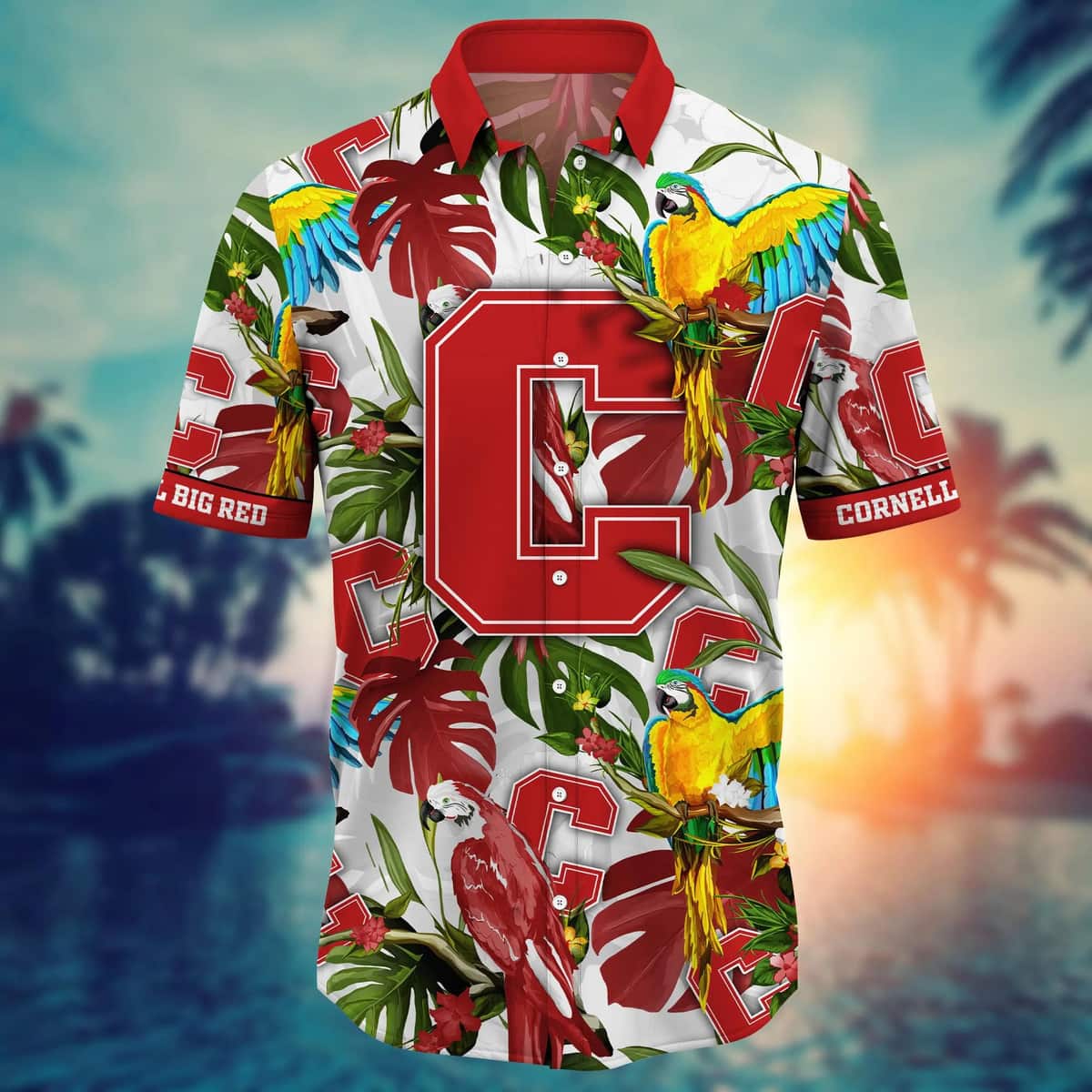 NCAA Cornell Big Red Hawaiian Shirt Birds And Palm Leaves NCAA Cornell Big Red Hawaiian Shirt Birds And Palm Leaves