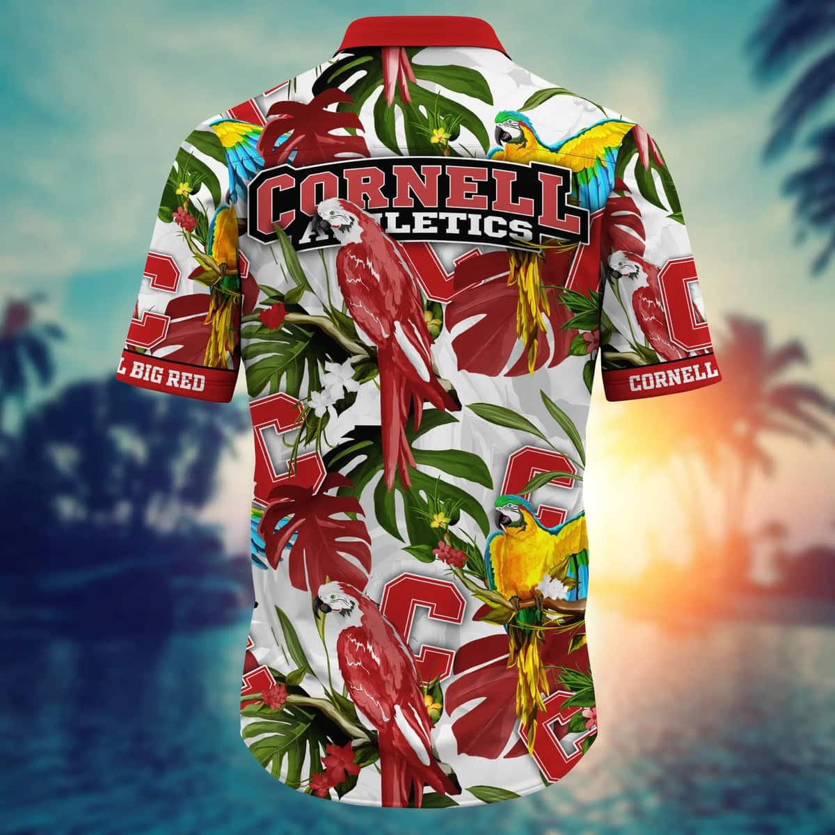 NCAA Cornell Big Red Hawaiian Shirt Birds And Palm Leaves NCAA Cornell Big Red Hawaiian Shirt Birds And Palm Leaves