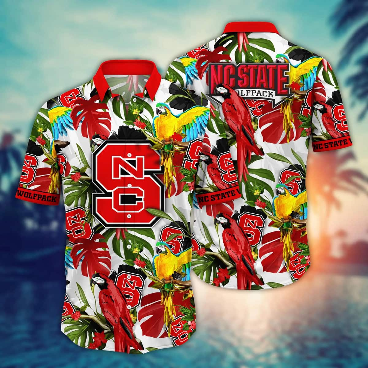 NCAA NC State Wolfpack Hawaiian Shirt Birds And Palm Leaves Gift For Beach Holiday