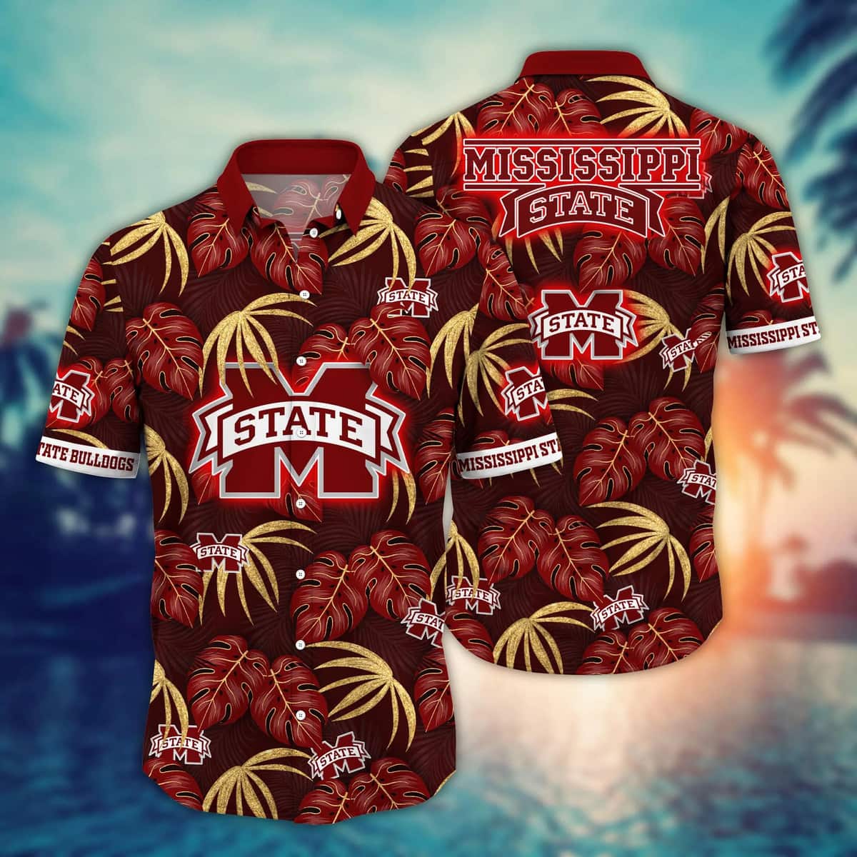 NCAA Mississippi State Bulldogs Hawaiian Shirt Palm Leaves Pattern Beach Lovers Gift NCAA Mississippi State Bulldogs Hawaiian Shirt Palm Leaves Pattern Beach Lovers Gift